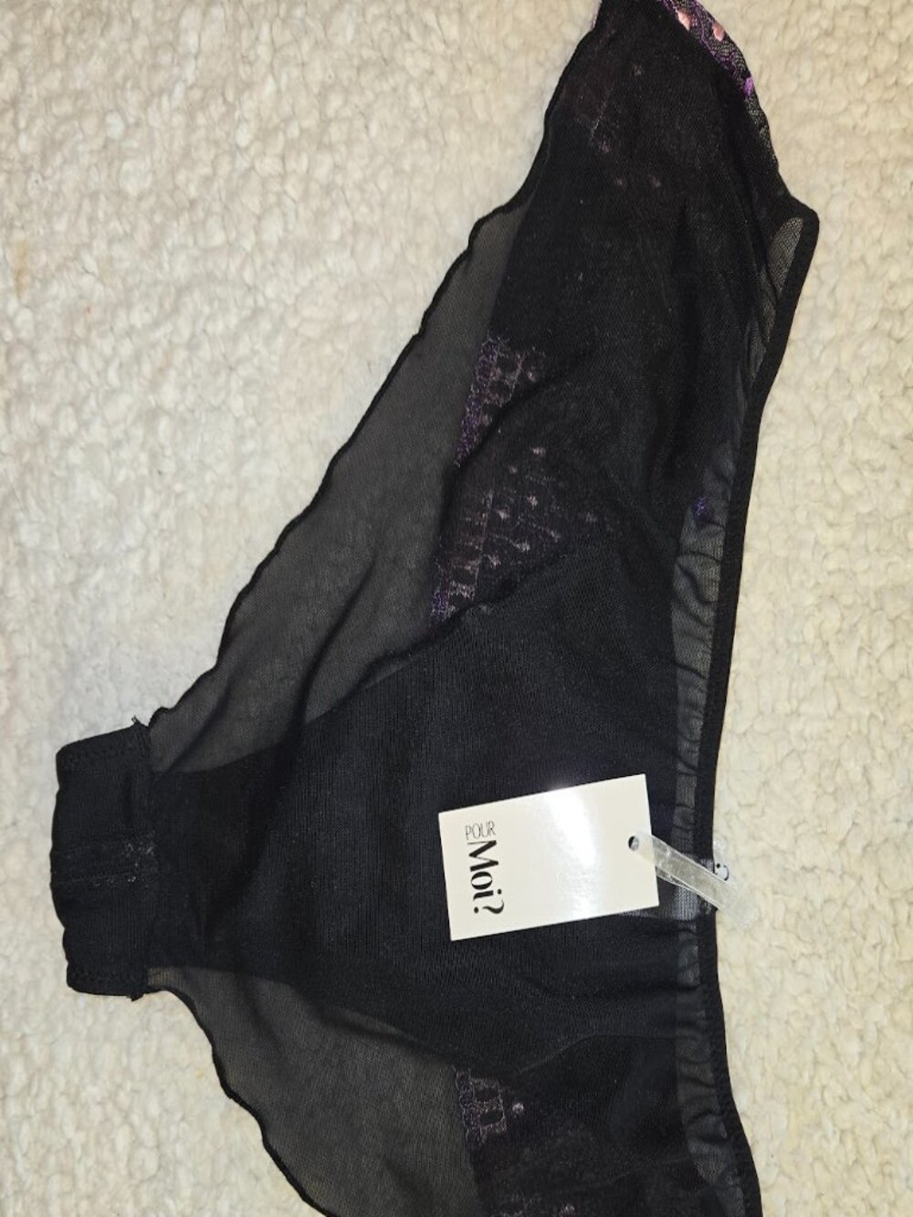 NWT Pour Moi? Lace Bra & Brief Set UK 34G US 34I Brief US 12 Black Purple - Picture 6 of 6